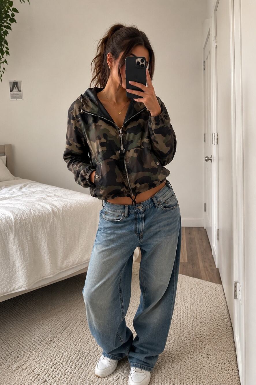 Love Tree Camo Hooded Windbreaker Y2K Streetwear S Gorpcore Utility Festival